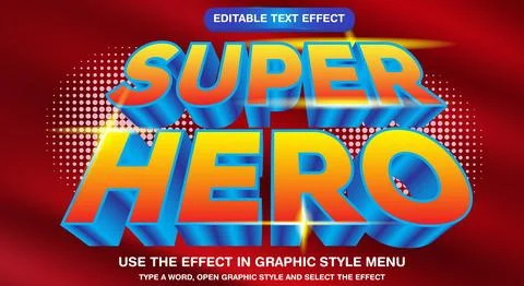 Super hero 3d editable text effect with gold color Stock Illustration