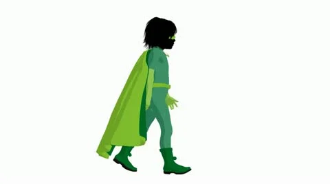 Super hero boy walking on a white background Stock Footage 10805654