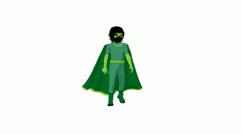 Super hero boy walking on a white background Stock Footage 10805664
