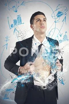 Super hero businessman with business symbol Stock Photos