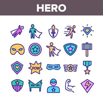 Super Hero Collection Elements Icons Set Vector Illustrazione stock