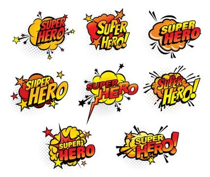 Super hero comics half tone bubbles vector icons Ilustração Stock