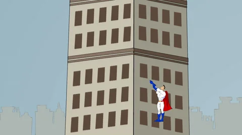 Super Hero Conquers Skyscraper:  Animation Video stock 33846082