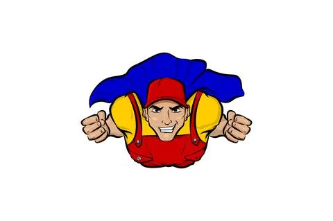 Super hero delivery in visor cap man cartoon comics book style Stock-Illustration