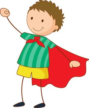 Super hero girl cartoon character in hand drawn doodle style isolated Stock Illustration