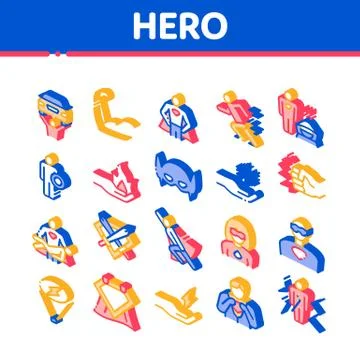 Super Hero Isometric Elements Icons Set Vector 스톡 일러스트