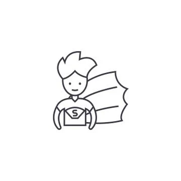 Super hero kid vector line icon, sign, illustration on background, editable Stock Illustration