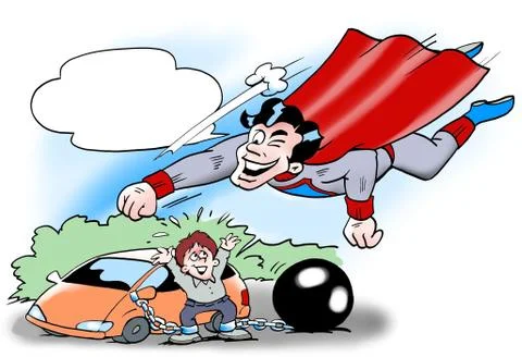 Super hero man there try to rescue the driver. Stock Illustration