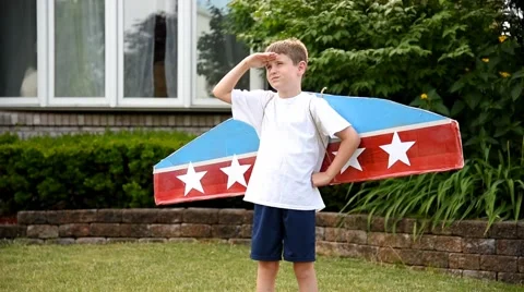 Super Hero Pilot Boy Playing Outside of Home Video stock 65448481