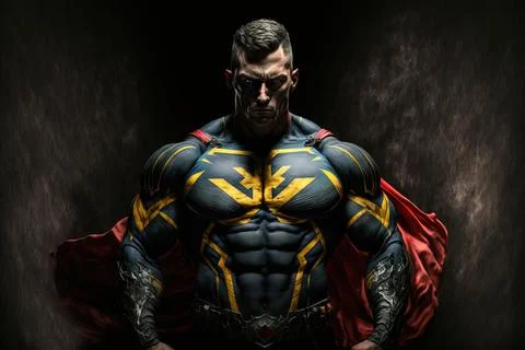 Super hero, strong and formidable man in a suit with a cape Stock Illustration