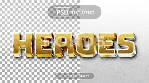Super heroes gold 3d text effect editable Plantilla PSD