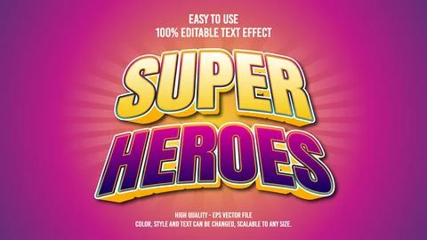 Super Heroes Modern editable text effect vibrant color. 3D Text effect Stock Illustration
