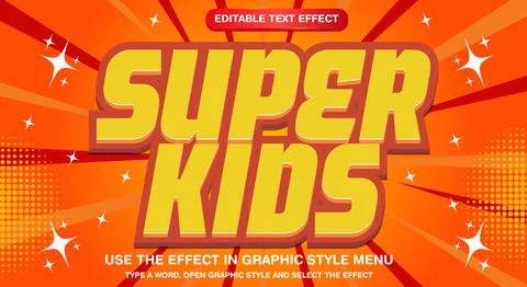 Super kids 3d text effect editable text Stock Illustration