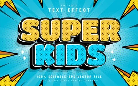 Super kids comic text effect Stock Illustration