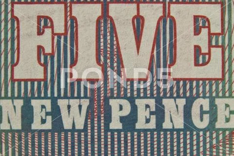 Super macro of a 5 new pence voucher banknote of the british armed forces Stock Photos