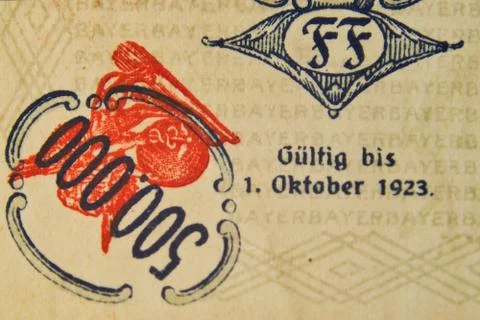 Super macro of an German post world war one inflation banknote (valid til oct Fotos Stock