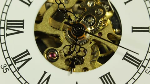 Super Macro Mechanism Clock Face Dial Appointment Countdown Busy Office Day Go Stock Footage 35871186