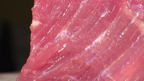 Super Macro Shot of Raw Beef Meat Muscle Fibers Stock Footage 343262224