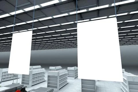 Super market hanging empty poster. 3d illustration image rendering Stock Illustration