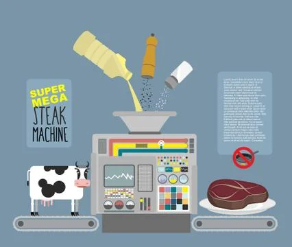 Super mega steak machine. Automatic line for  production of meat products bee Stock Illustration