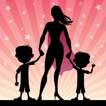 Super Mom 2 Sons Stock Illustration