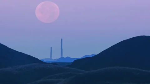 Super moon on the background of mining production. Stock Footage 93557430