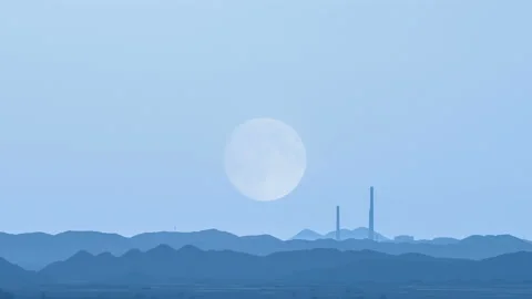 Super moon on the background of mining production. Stock Footage 93557481