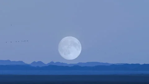 Super moon on the background of mining production. Stock Footage 93557839