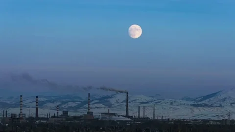 Super moon over the industrial zone Stock Footage 75884350