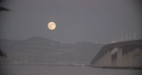 Super Moon Rises over San Francisco Bridge Stock Footage 158779104