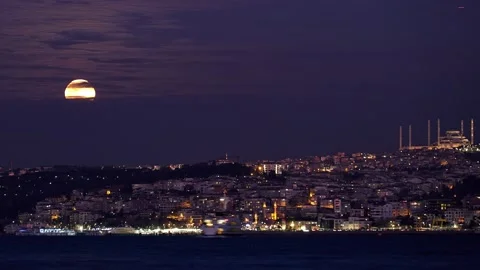 Super moon time lapse in Bosphorus, Istanbul Stock Footage