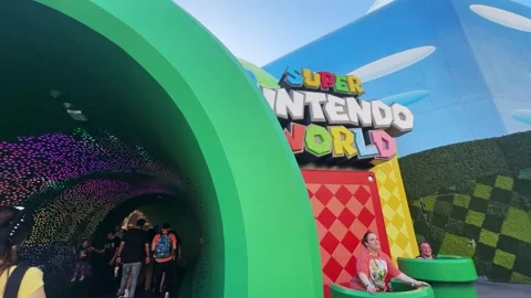 Super Nintendo World Theme Park Entrance Universal Studios Los Angeles Video stock 342221449