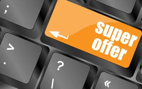Super offer text on laptop computer keyboard Stock Illustration