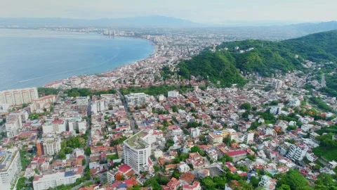 Super Panoramic View of Downtown Puerto Vallarta Stock Footage 254211119