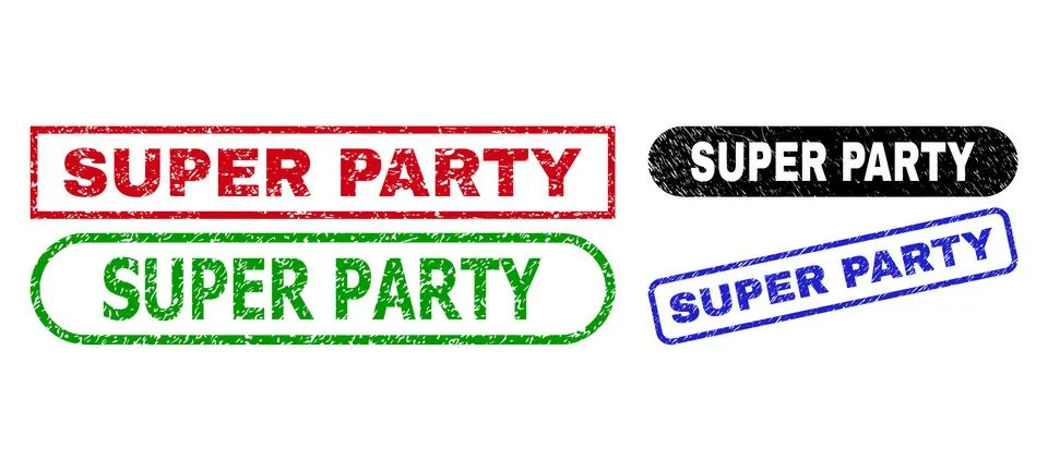 SUPER PARTY Rectangle Seals Using Unclean Texture 스톡 일러스트