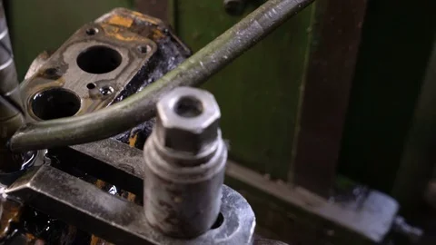 Super-precision boring of the inner surface of the block. Cnc machine. Oil Stock Footage 75047834