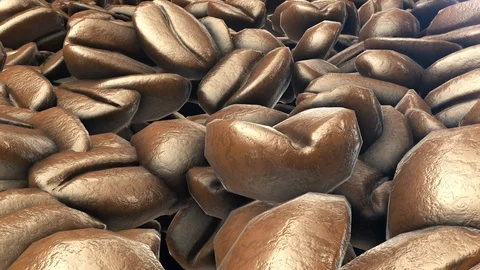 Super realistic animation of coffee beans on a black background. The camera Video stock 119900323
