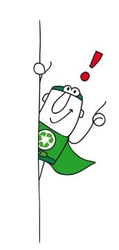 Super Recycling Hero with an exclamation marks ! He can help you to recycling Stock Illustration