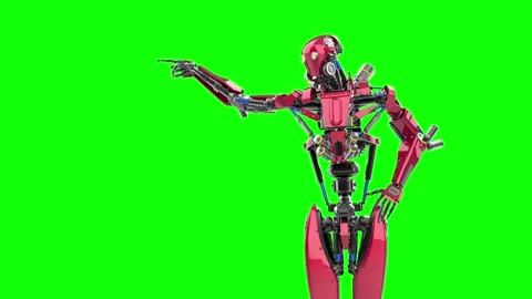 Super robot is showing the way on chroma key background Stockbeeldmateriaal 171685136