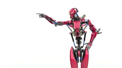 Super robot is showing the way on white background Stockbeeldmateriaal 171836440