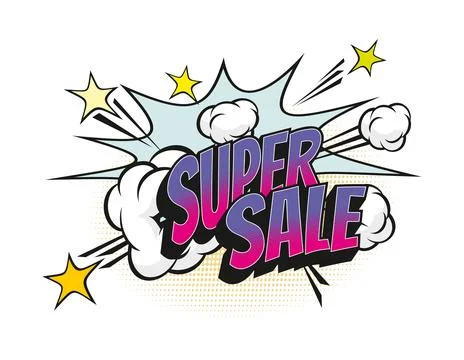 Super sale comic speech bubble pop art sticker イラスト素材