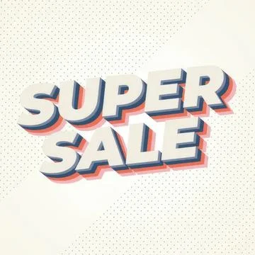 Super sale text with bold 3d style on dotted background Stock Illustration