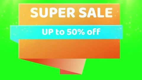 Super Sale Text Displaying on a Vibrant Orange and Blue Ribbon Banner Against a Video stock 338424401