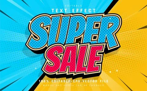 Super sale text effect comic style Stock Illustration