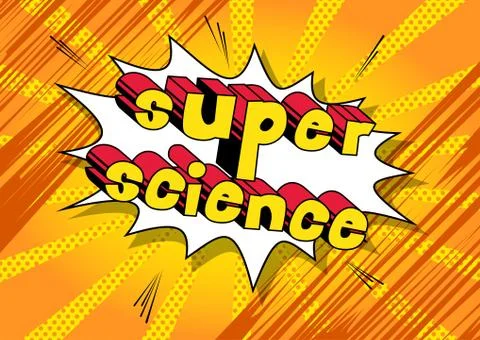 Super Science - Comic book style phrase on abstract background. Illustrazione stock