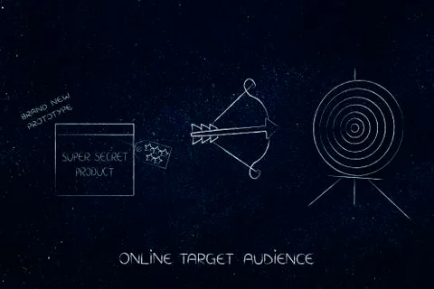 Super secret prototype product box next to bow and arrow Stock Illustration