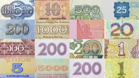 Super set of world Currency. Different all world money bill macro view. Video stock 124903128