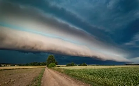Super shelf, arcus storm cloud over the fields in summer, Lithuania Stock Photos