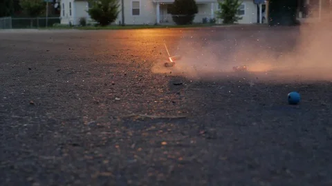 Super Slomo closeup of three exploding flower fireworks Stock Footage 111685115