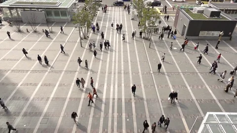 Super slow of crowd walking at urban square Stock Footage 73206892